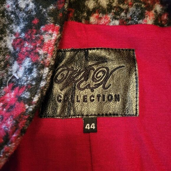 𝅺WOOL Blend Red Black Print Blazer Coat Jacket  Size 44  NEW - Picture 3 of 7